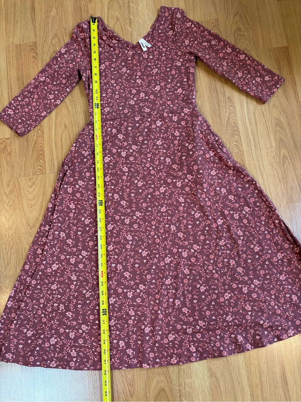 Pact Pink/Red Western Floral Fit & Flare 3/4 Sleeve V-Neck Dress Size S - Picture 6 of 12